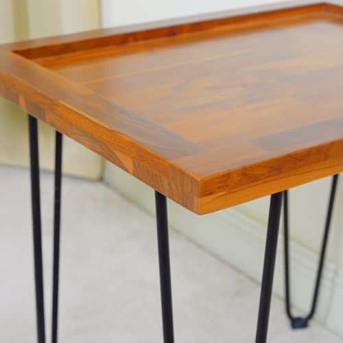 Table à Thé En Bois, bout de canapé Avec Pieds En Métal Pour Salon, Bureau Et Terrasse