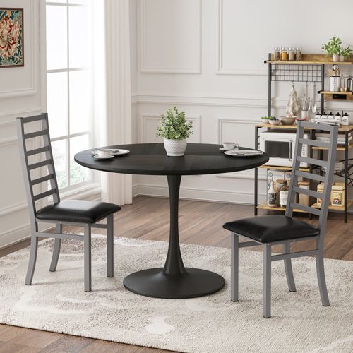 Lot De 2 Chaises De Salle à Manger Avec Dossier Haut, Pu Noir, Structure En Métal Gris