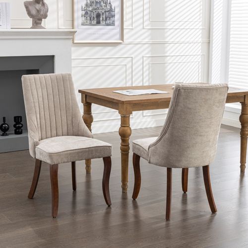 Lot De 2 Chaises De Salle à Manger à Dossier Haut Avec Cadre En Bois Et Coussin En Tissu Beige