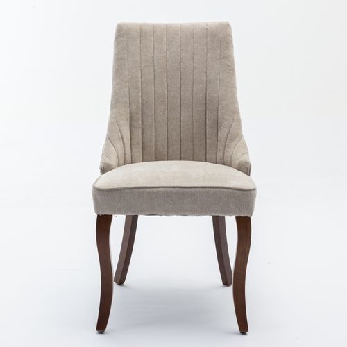 Lot De 2 Chaises De Salle à Manger à Dossier Haut Avec Cadre En Bois Et Coussin En Tissu Beige