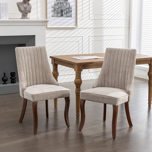 Lot De 2 Chaises De Salle à Manger à Dossier Haut Avec Cadre En Bois Et Coussin En Tissu Beige