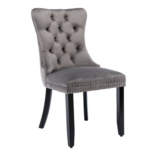 Lot 2 Chaises De Salle à Manger à Dossier Haut En Velours Gris Et Cadre En Bois, Coussin Confortable