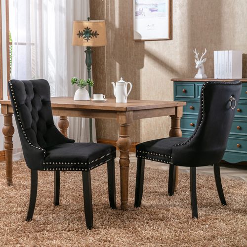 Chaises De Salle à Manger En Velours Noir, 2 Pièces, Dossier Haut Avec Cadre En Bois Et Coussin Doux