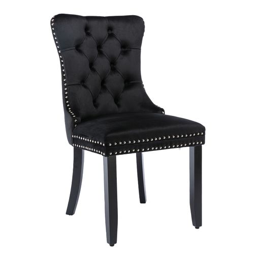 Chaises De Salle à Manger En Velours Noir, 2 Pièces, Dossier Haut Avec Cadre En Bois Et Coussin Doux