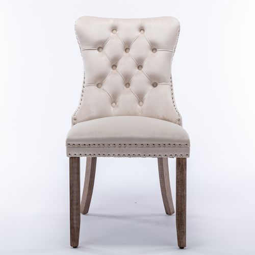 Chaises De Salle à Manger En Velours Beige, 2 Pièces, Dossier Haut Avec Cadre En Bois Et Coussin