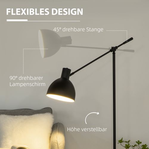 Lampadaire Noir Industriel Réglable Métal, Abat-jour Orientable, Stable, Ø30 X H131-155 Cm