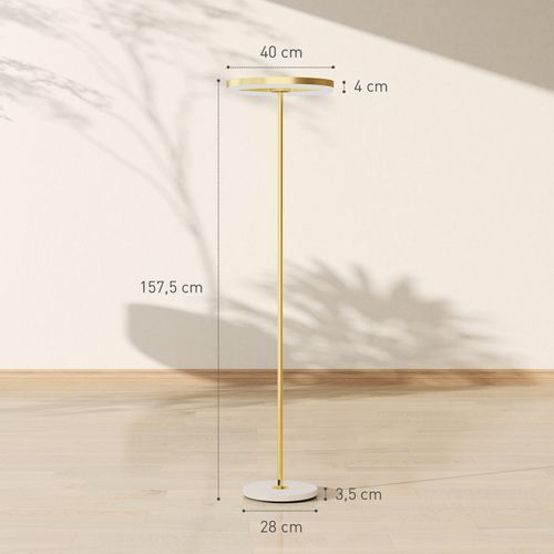 Lampadaire LED Doré Réglable 3 Niveaux, Abat-jour Anneau, Stable, 40x40x157,5 Cm