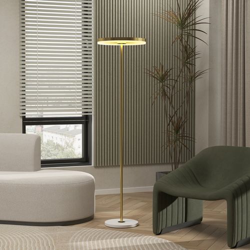 Lampadaire LED Doré Réglable 3 Niveaux, Abat-jour Anneau, Stable, 40x40x157,5 Cm