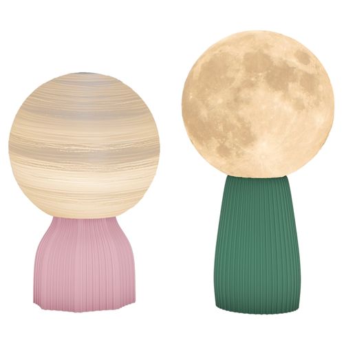 Lot 2 Lampes à Poser De Table Planètes 3d Saturne Et Lune, USB, 3 Couleurs, Ø15xh27,5/23,5 Cm