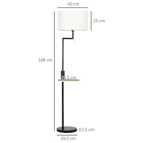 Lampadaire Blanc En Métal Noir Avec Tablette En Bambou Et Port USB, Ø40xh168 cm