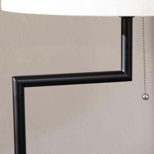 Lampadaire Blanc En Métal Noir Avec Tablette En Bambou Et Port USB, Ø40xh168 cm
