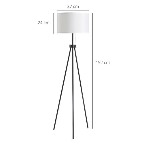 Lampadaire Trépied Métal Noir, Interrupteur Pied, Ø37xh152 cm, Design Moderne Élégant