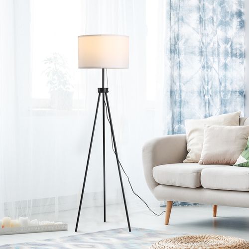 Lampadaire Trépied Métal Noir, Interrupteur Pied, Ø37xh152 cm, Design Moderne Élégant