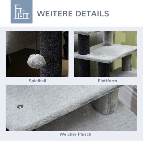 Arbre à Chat 60x40x66cm, Échelle Pour Animaux, Balle De Jeu, Contreplaqué, Velours, Noir+gris