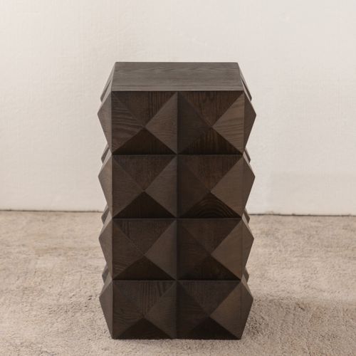 Table Bout De Canapé 37x37x60 Cm, veines De Bois, relief 3d, naturel, mdf+bois, marron