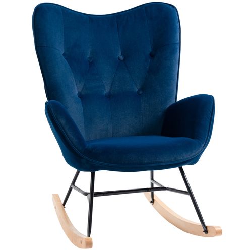 Fauteuil à Bascule En Velours Bleu Doux – Confort Ergonomique Et Structure En Métal-bois