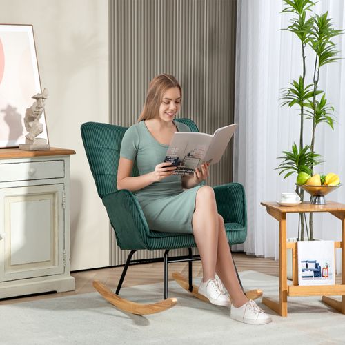 Fauteuil à Bascule Velours Côtelé Vert Foncé – Confort Ergonomique Et Design Élégant