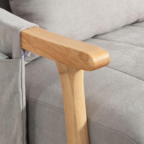 Fauteuil à Bascule En Tissu Gris Avec Coussin Lombaire Et Poche De Rangement