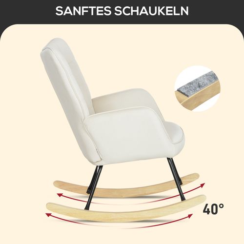 Fauteuil à Bascule Beige En Velours Côtelé, Dossier Capitonné