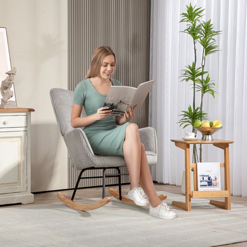 Fauteuil à Bascule En Velours Côtelé Avec Dossier Haut Et Accoudoirs, Gris Clair