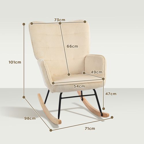 Fauteuil à Bascule En Velours Côtelé Beige Confortable Avec Dossier Haut Et Accoudoirs