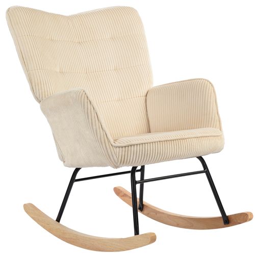 Fauteuil à Bascule En Velours Côtelé Beige Confortable Avec Dossier Haut Et Accoudoirs