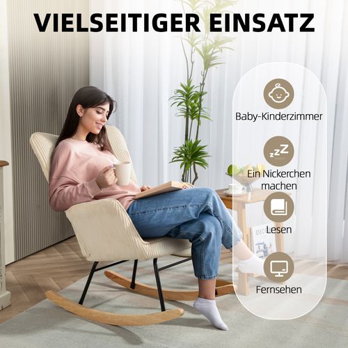 Fauteuil à Bascule En Velours Côtelé Beige Confortable Avec Dossier Haut Et Accoudoirs