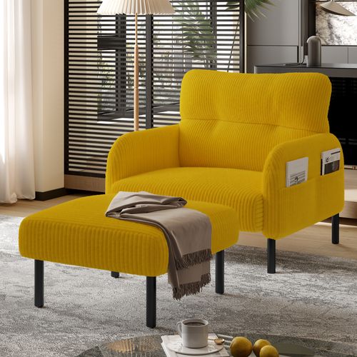 Tabouret 56x51x39cm, design Simple, cadre En Métal, souple, velours Côtelé, mousse, jaune