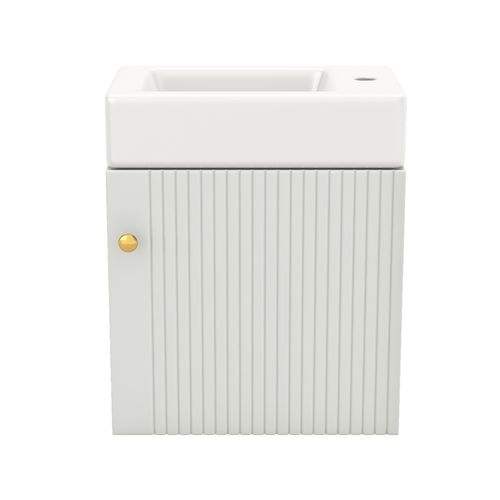 Meuble Vasque46x26x56cm, 1 Porte, Motifs 3d, Poignée En Métal, Bac En Céramique, Mdf, Blanc