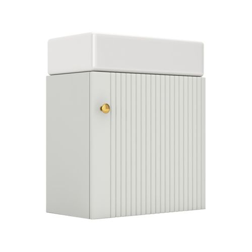 Meuble Vasque46x26x56cm, 1 Porte, Motifs 3d, Poignée En Métal, Bac En Céramique, Mdf, Blanc