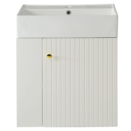 Meuble Vasque55x31x66.5cm, 1 Portes, Bac En Céramique, Rangement Sur Le Côté, Mdf, Blanc