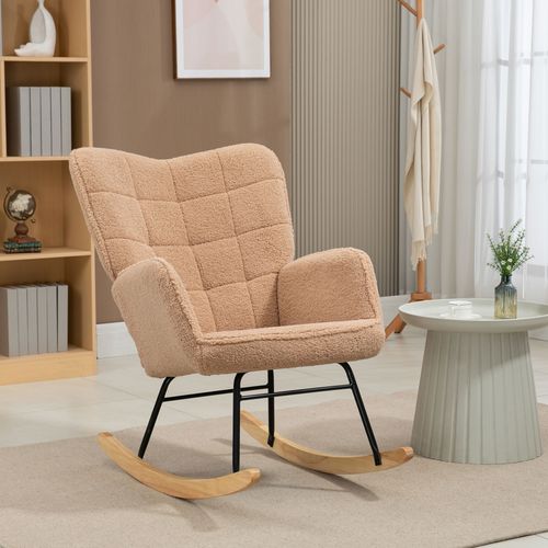 Rocking Chair98x71x101cm,fauteuil à Bascule，cadre En Acier，base En Bois，polyester，marron