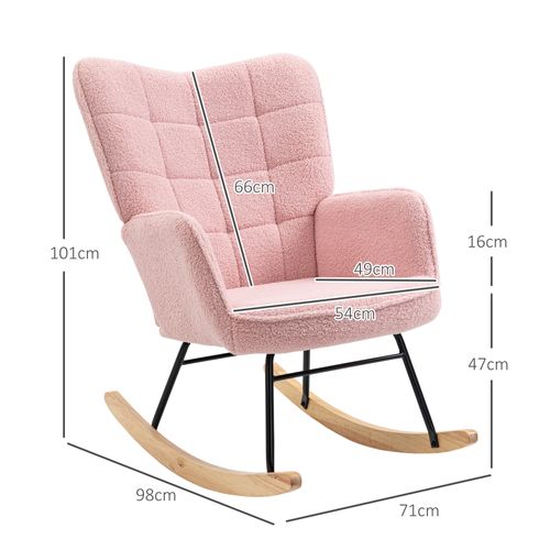 Rocking Chair98x71x101cm,fauteuil à Bascule,cadre En Acier,base En Bois,polyester,rose