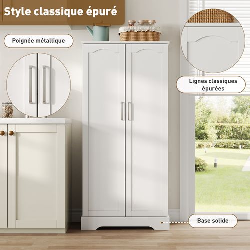 Armoire De Cuisine Avec LED, 60×35×128cm, Buffet De Cuisine Avec Étagères Réglables, Mdf, Blanc