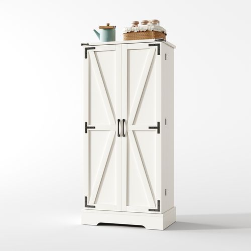 Armoire De Rangement 60x35x128.5cm, buffet de cuisine Avec LED à Capteur et Poignée, Mdf, Blanc