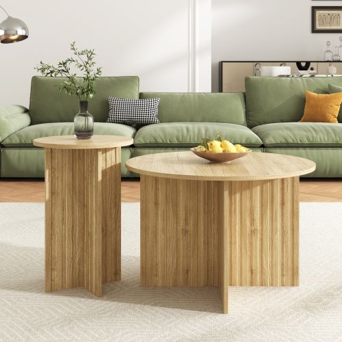 Lot De 2 Tables Basses Gigognes Rondes Bois, Scandinave