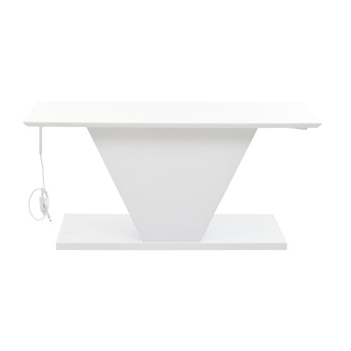 Table Basse Rectangulaire Blanche 100x50x46 Cm Avec Lumières LED, Haute Brillance, En Forme De V
