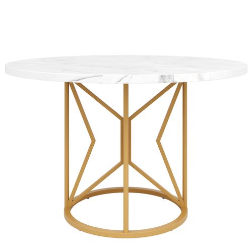 Table Ronde Salle à Manger 100cm Blanc Et Doré, Plateau Effet Marbre, 4 à 6 Personnes