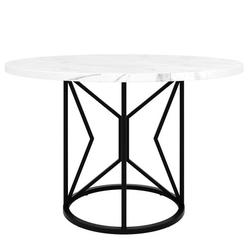 Table à Manger Ronde 100cm Blanc Et Noir, Plateau Effet Marbre, 4 à 6 Personnes