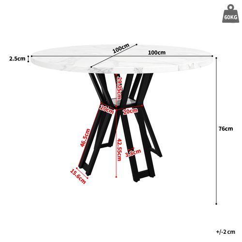 Table Ronde Salle à Manger 100 Cm Mdf Finition Marbre Avec Pieds Métal Noir Réglables