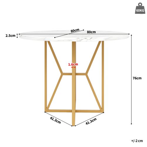 Table Ronde Salle à Manger 80cm Blanc Et Doré Avec Rangment Pour 4 à 6 Personnes