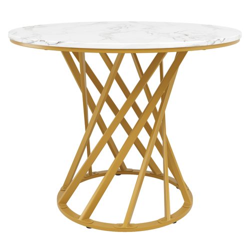 Table à Manger Ronde 80cm Blanc Et Doré Effet Marbre 4 Personnes