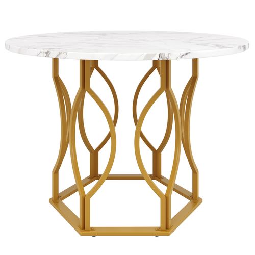 Table à Manger Ronde 100cm Blanc Et Doré Effet Marbre 4 Personnes