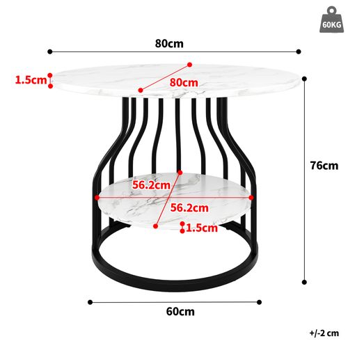 Table à Manger Ronde 80cm Blanc Et Noir Effet Marbre 4 Personnes Avec Rangement