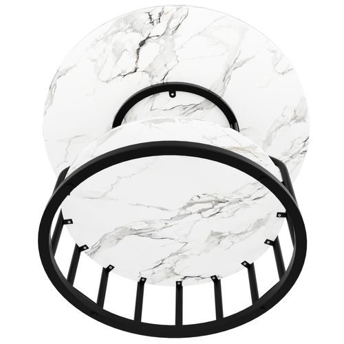 Table à Manger Ronde 80cm Blanc Et Noir Effet Marbre 4 Personnes Avec Rangement