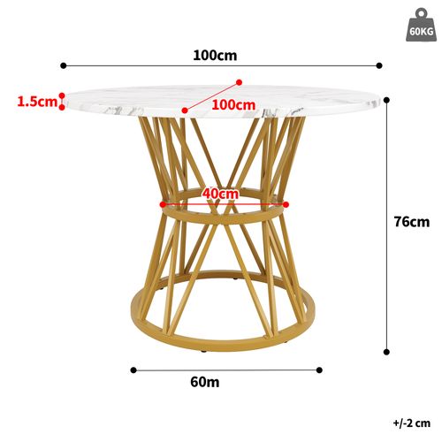 Table à Manger Ronde 100cm Blanc Et Doré Effet Marbre 4 Personnes