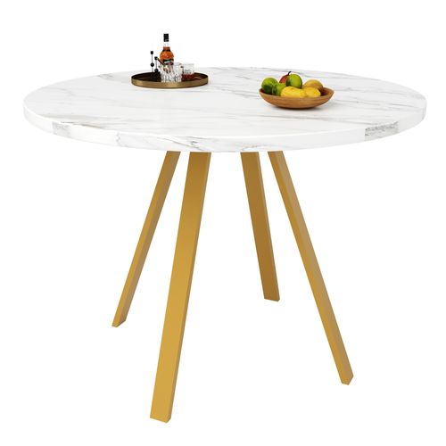 Table à Manger Ronde 80cm Blanc Et Doré Effet Marbre 4 Personnes