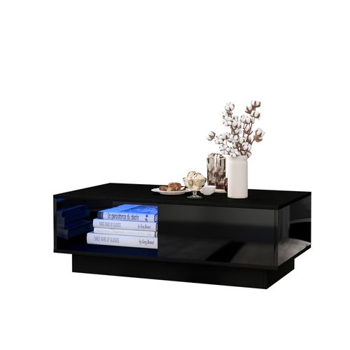 Table Basse 95x55x32 Cm, led, 1 Tiroir, table Rectangulaire, moderne, aggloméré, noir