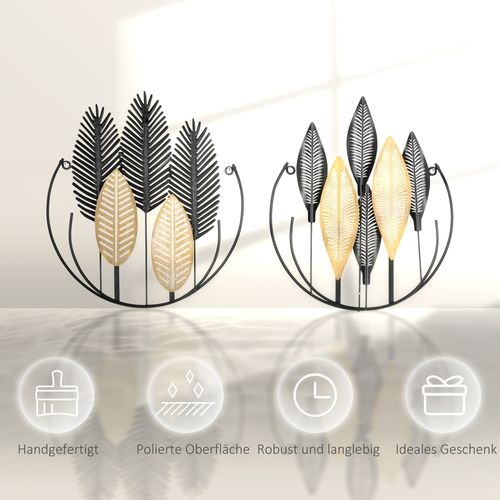 2 Décoration Murale 40x3x46cm, effet 3d, naturel, forme De Feuille, métal, vert+doré