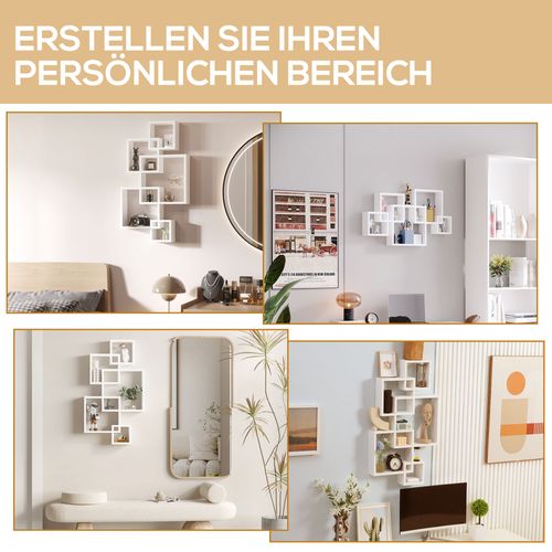 Étagère Murale49,5x10,2x86 Cm, moderne, montage Simple, 9 Compartiments, bois, blanc